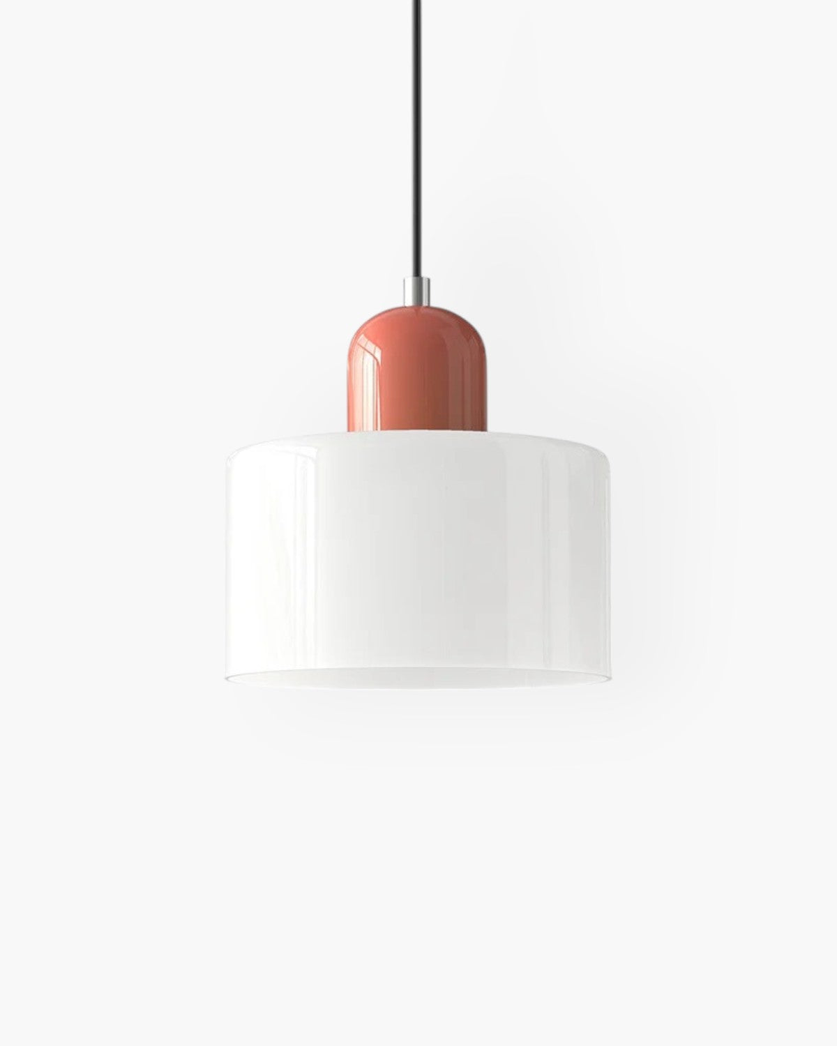 Pendant Lamp Retro with Drum Glass Shade and Glossy Cap