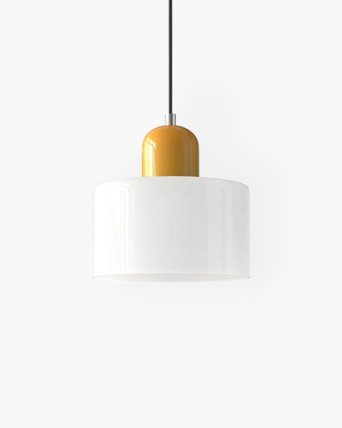 Pendant Lamp Retro with Drum Glass Shade and Glossy Cap