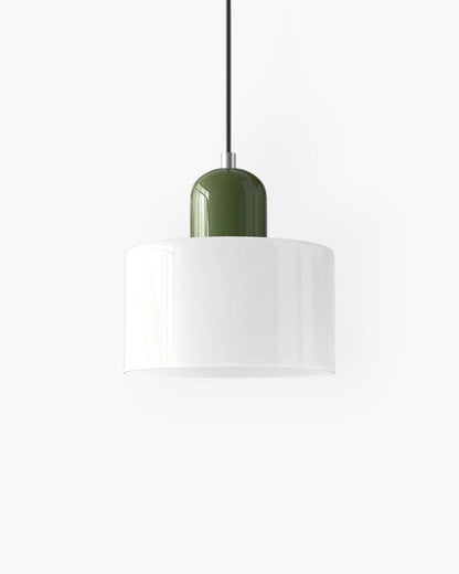 Pendant Lamp Retro with Drum Glass Shade and Glossy Cap