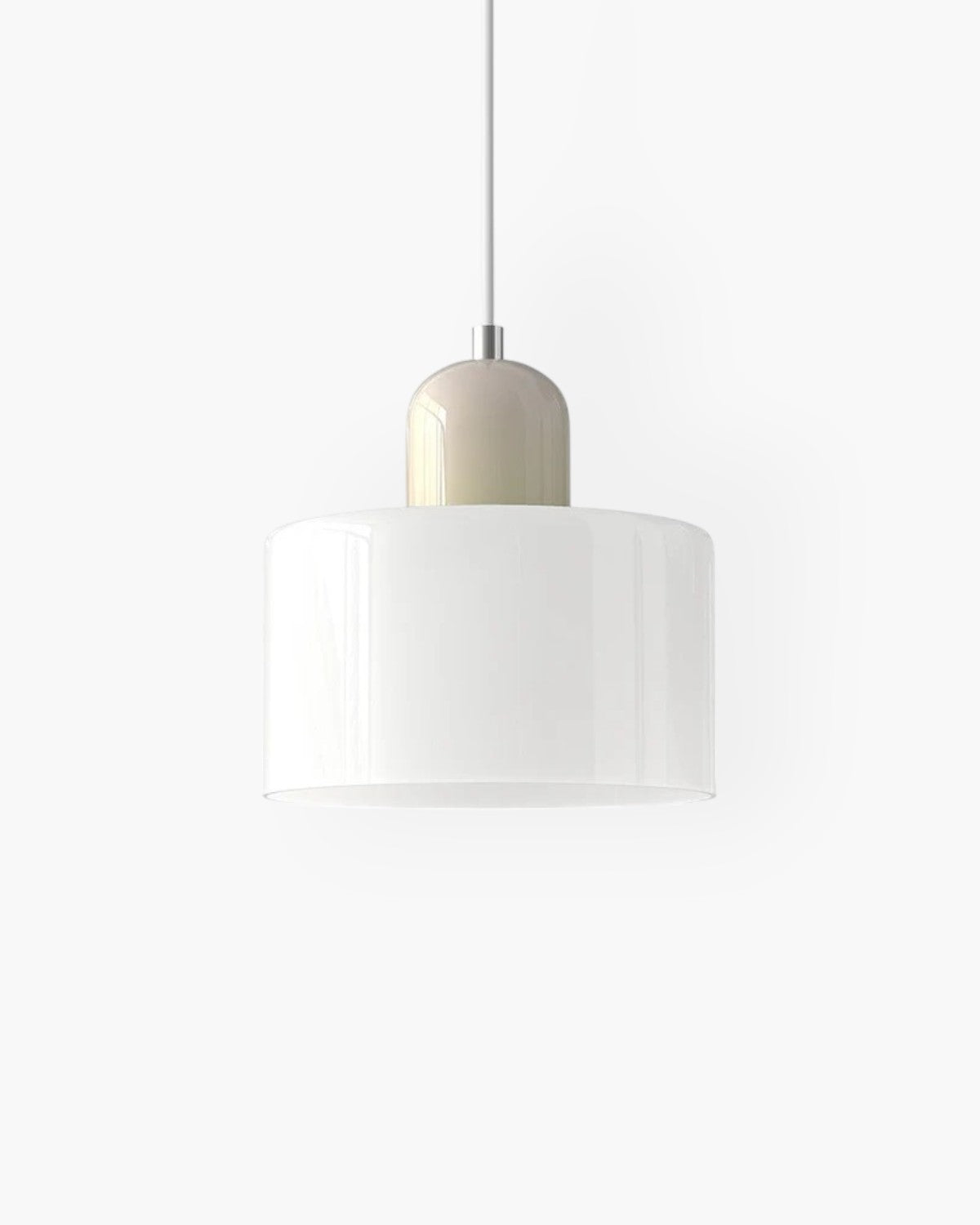 Pendant Lamp Retro with Drum Glass Shade and Glossy Cap