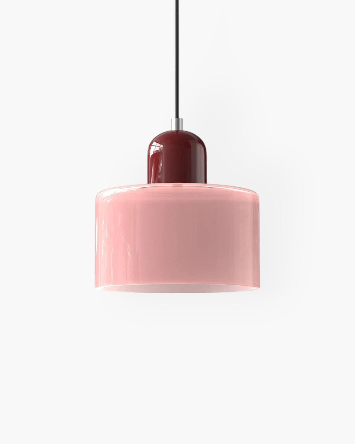 Pendant Lamp Retro with Drum Glass Shade and Glossy Cap