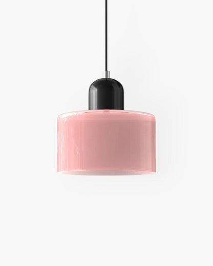 Pendant Lamp Retro with Drum Glass Shade and Glossy Cap
