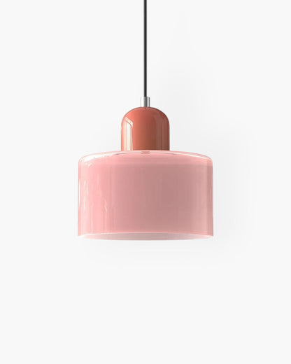Pendant Lamp Retro with Drum Glass Shade and Glossy Cap