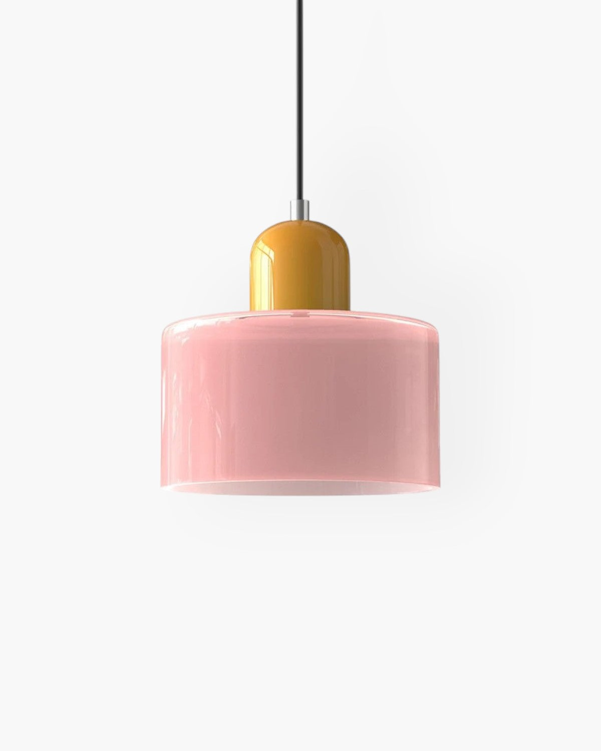 Pendant Lamp Retro with Drum Glass Shade and Glossy Cap