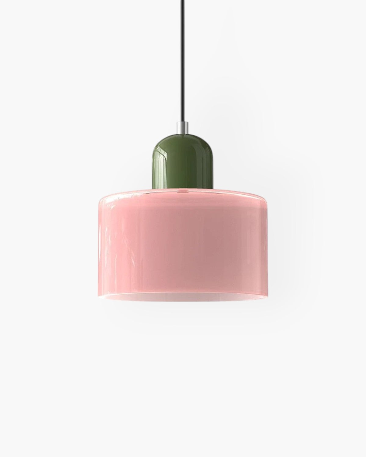 Pendant Lamp Retro with Drum Glass Shade and Glossy Cap