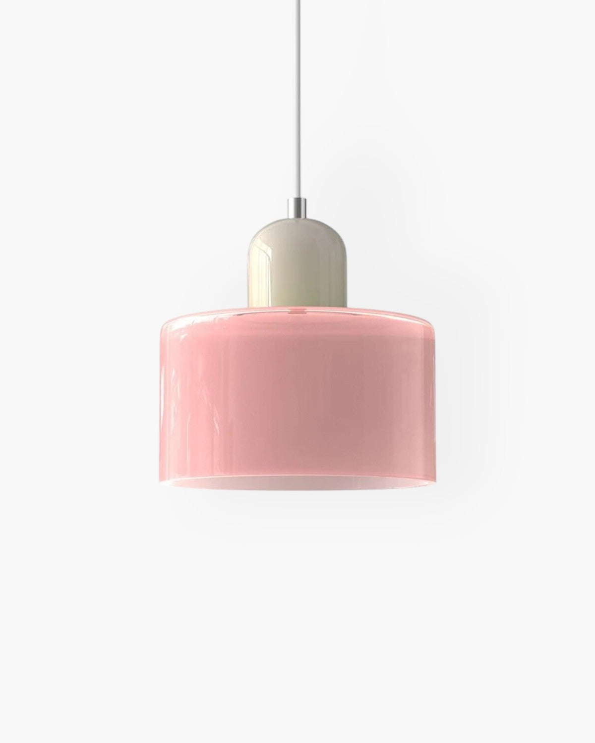 Pendant Lamp Retro with Drum Glass Shade and Glossy Cap