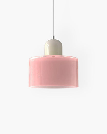 Pendant Lamp Retro with Drum Glass Shade and Glossy Cap