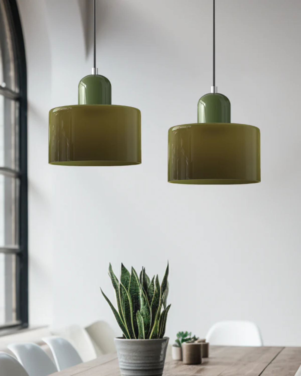 Pendant Lamp Retro with Drum Glass Shade and Glossy Cap