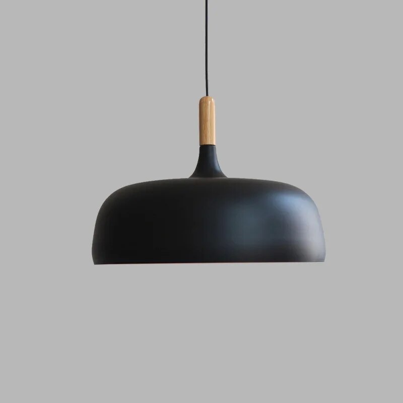 Pendant Lamp Scandinavian Style with Dome Shade and Wood Detail