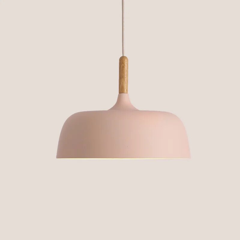 Pendant Lamp Scandinavian Style with Dome Shade and Wood Detail