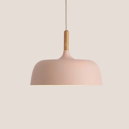 Pendant Lamp Scandinavian Style with Dome Shade and Wood Detail
