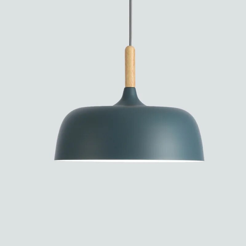 Pendant Lamp Scandinavian Style with Dome Shade and Wood Detail