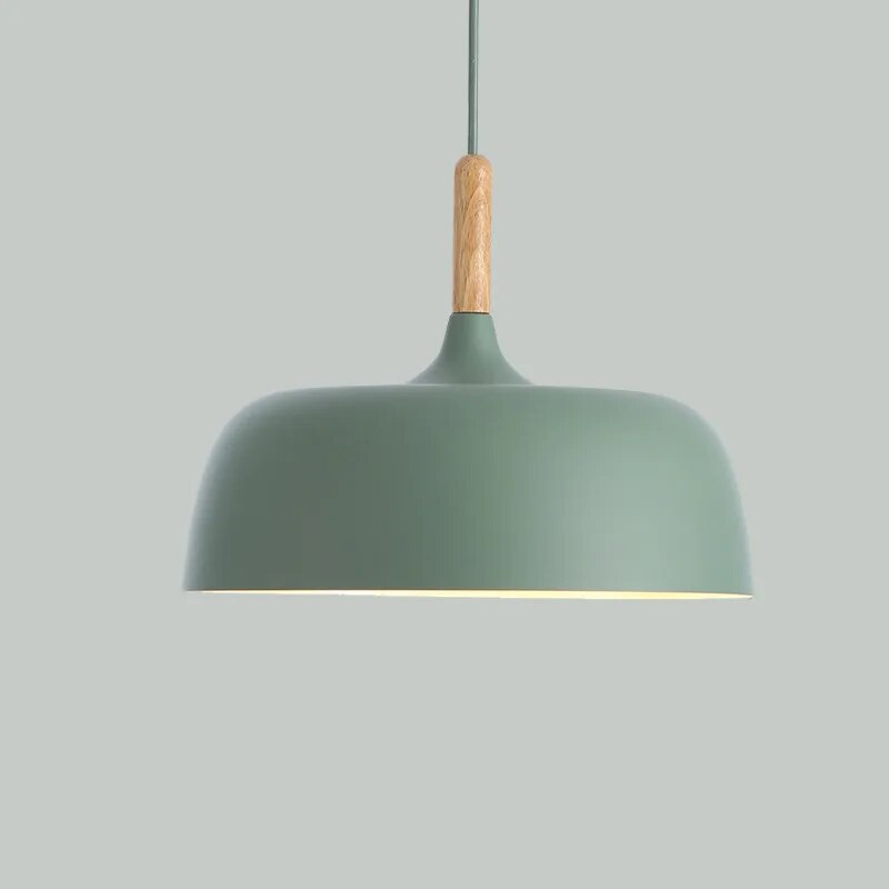 Pendant Lamp Scandinavian Style with Dome Shade and Wood Detail