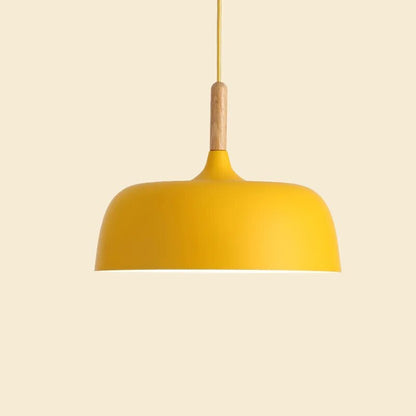 Pendant Lamp Scandinavian Style with Dome Shade and Wood Detail