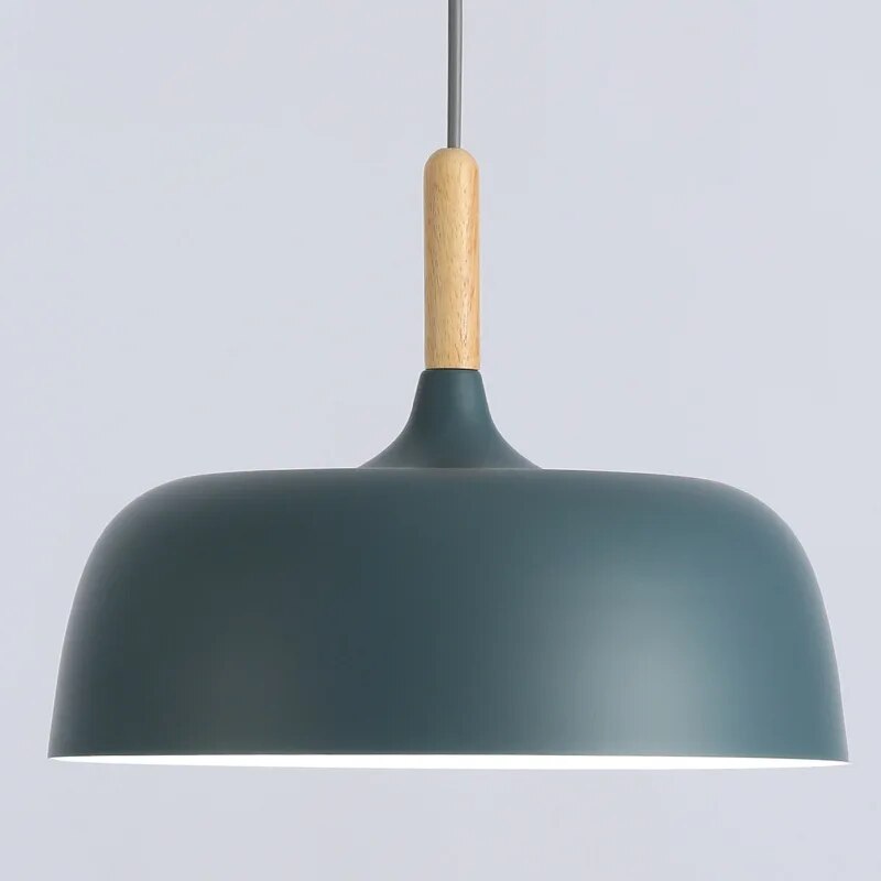 Pendant Lamp Scandinavian Style with Dome Shade and Wood Detail
