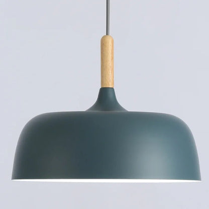 Pendant Lamp Scandinavian Style with Dome Shade and Wood Detail