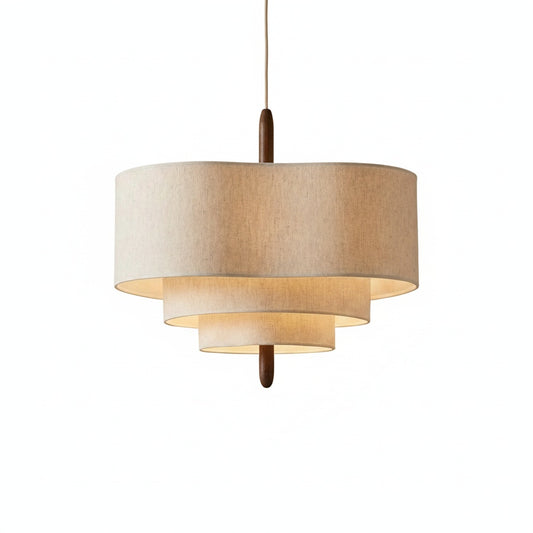 Pendant Lamp Scandinavian Three-Tier Drum Shade with Wood Detail