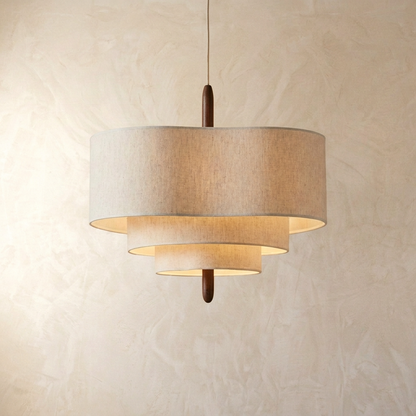 Pendant Lamp Scandinavian Three-Tier Drum Shade with Wood Detail