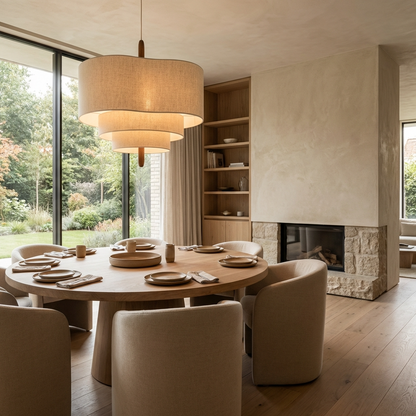 Pendant Lamp Scandinavian Three-Tier Drum Shade with Wood Detail