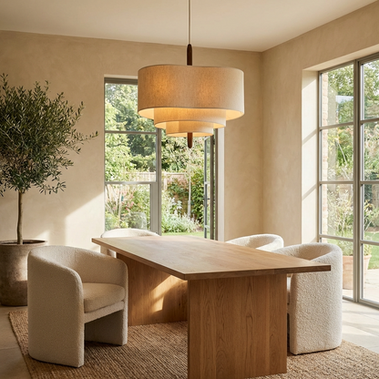 Pendant Lamp Scandinavian Three-Tier Drum Shade with Wood Detail