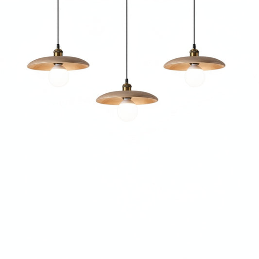 Pendant Lamp Scandinavian with Flat Wood Disc Shade and Adjustable Height