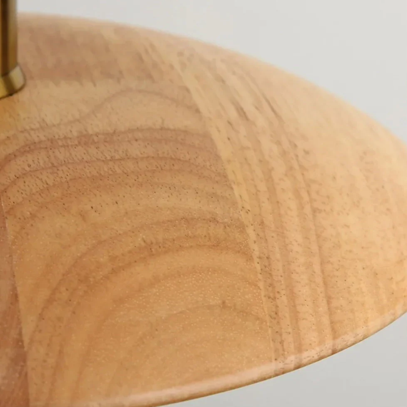 Pendant Lamp Scandinavian with Flat Wood Disc Shade and Adjustable Height