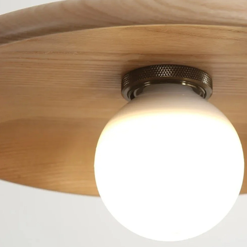 Pendant Lamp Scandinavian with Flat Wood Disc Shade and Adjustable Height