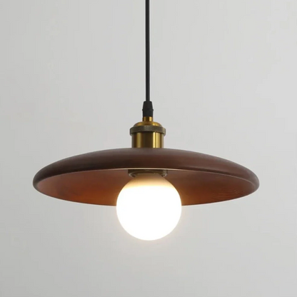 Pendant Lamp Scandinavian with Flat Wood Disc Shade and Adjustable Height
