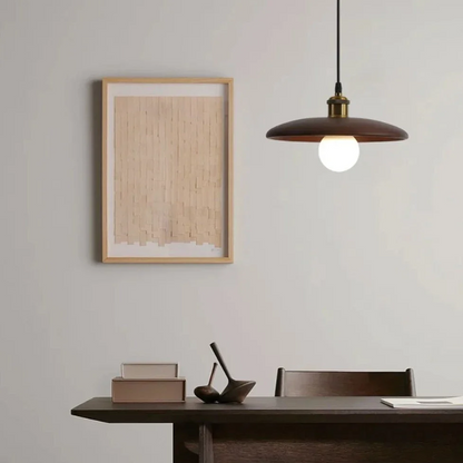 Pendant Lamp Scandinavian with Flat Wood Disc Shade and Adjustable Height