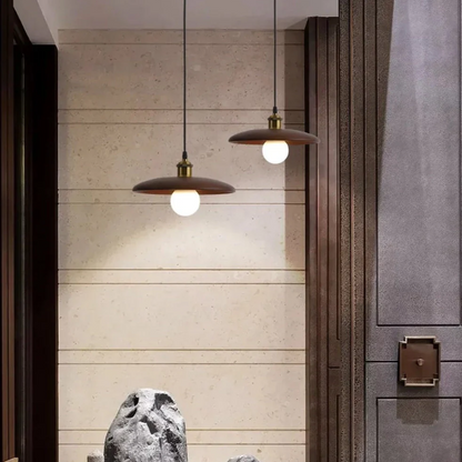 Pendant Lamp Scandinavian with Flat Wood Disc Shade and Adjustable Height
