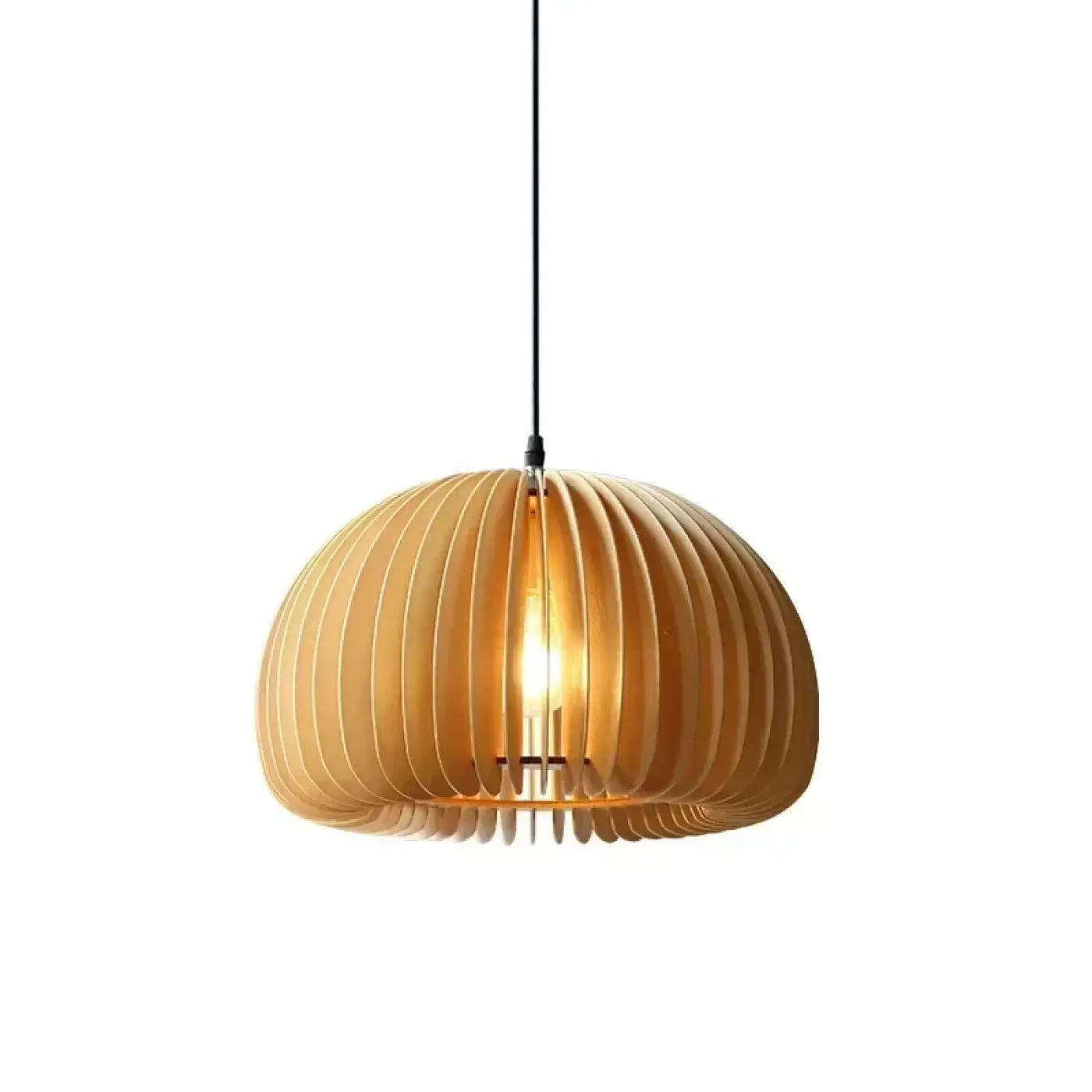 Pendant Lamp Scandinavian Wood Slat Dome Shade with Warm Glow