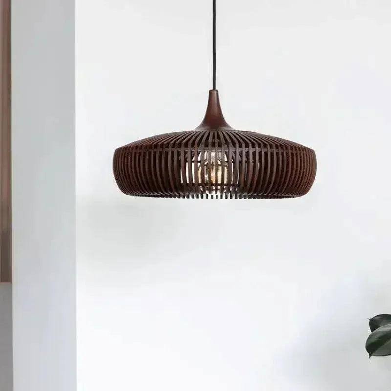 Pendant Lamp Scandinavian Wood Slat Shade with E27 Fitting