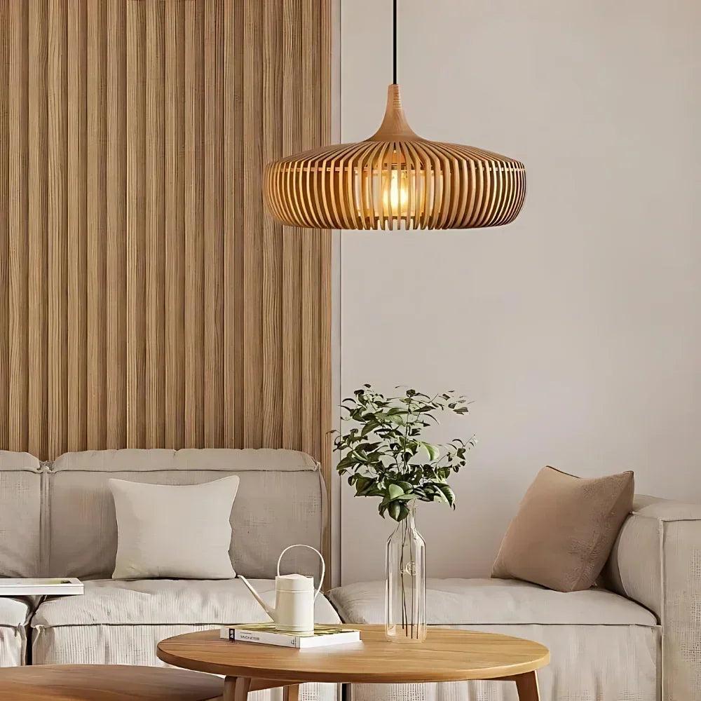 Pendant Lamp Scandinavian Wood Slat Shade with E27 Fitting