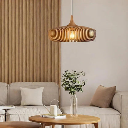 Pendant Lamp Scandinavian Wood Slat Shade with E27 Fitting