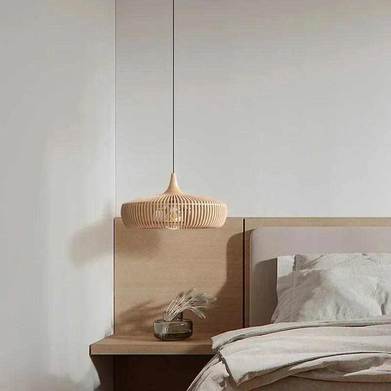 Pendant Lamp Scandinavian Wood Slat Shade with E27 Fitting