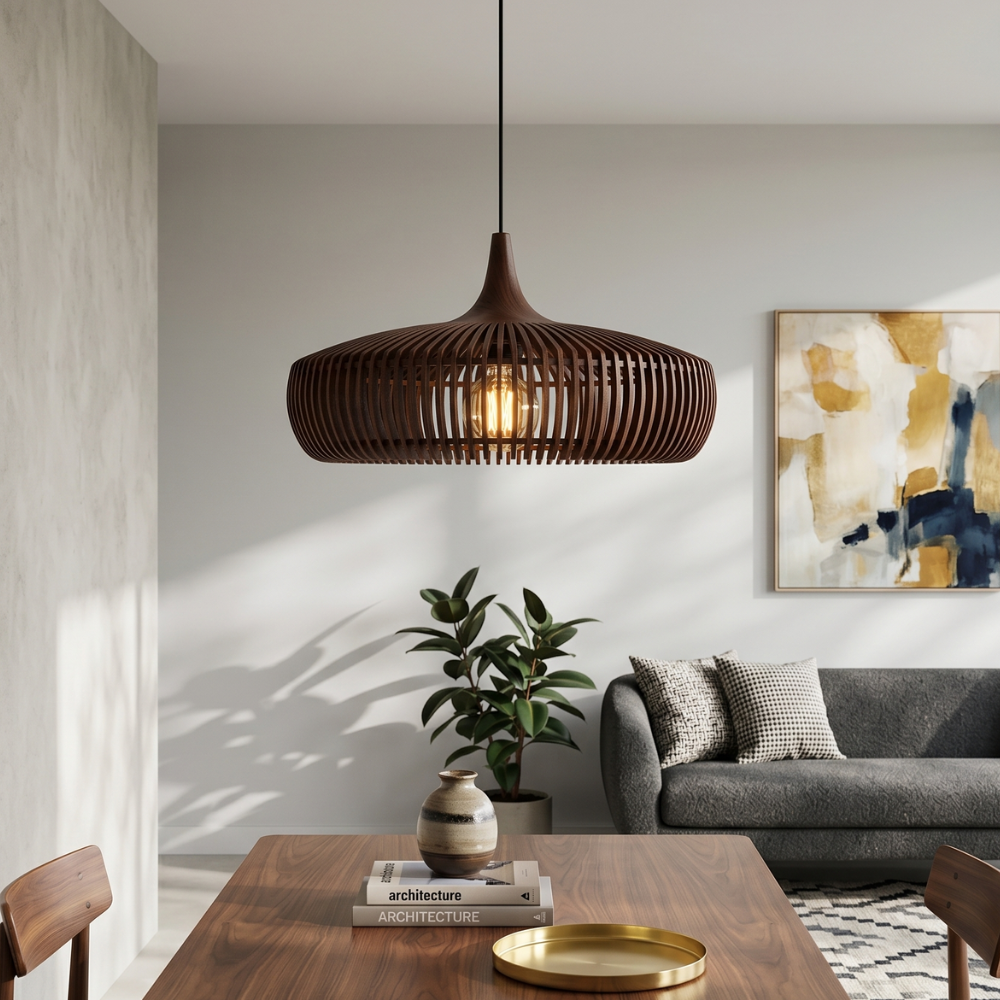 Pendant Lamp Scandinavian Wood Slat Shade with E27 Fitting