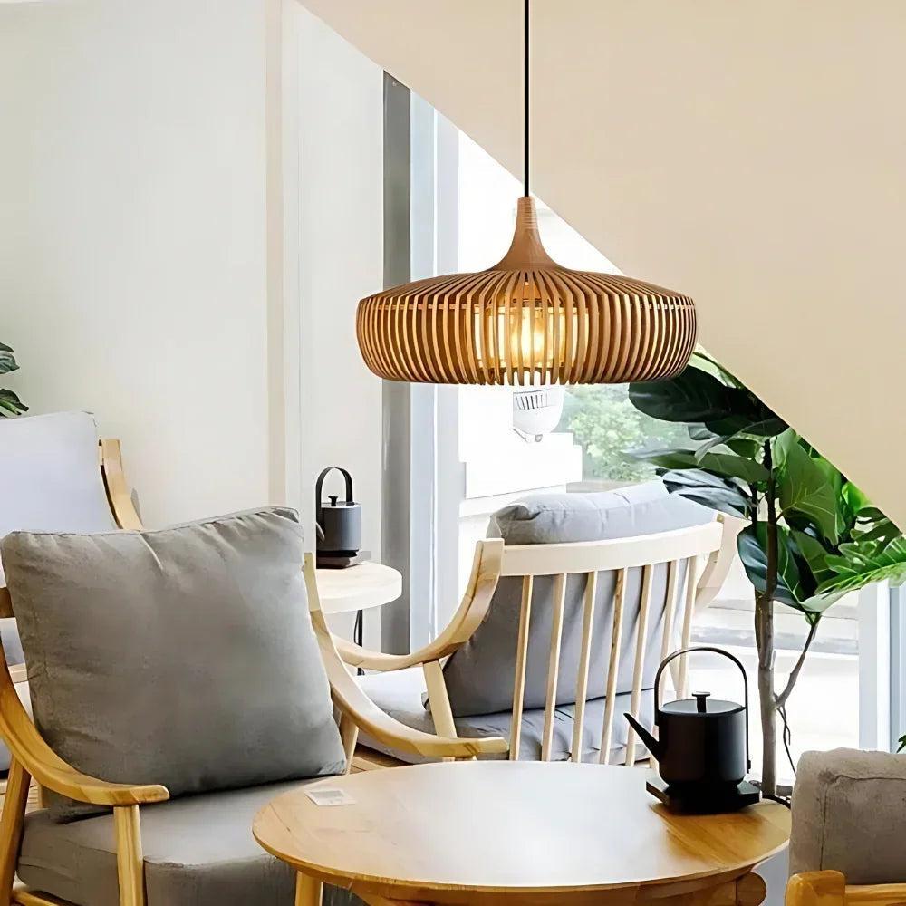 Pendant Lamp Scandinavian Wood Slat Shade with E27 Fitting