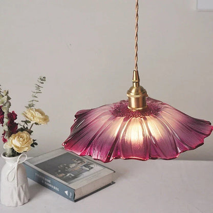 Pendant Lamp Vintage with Flower-Shaped Glass Shade
