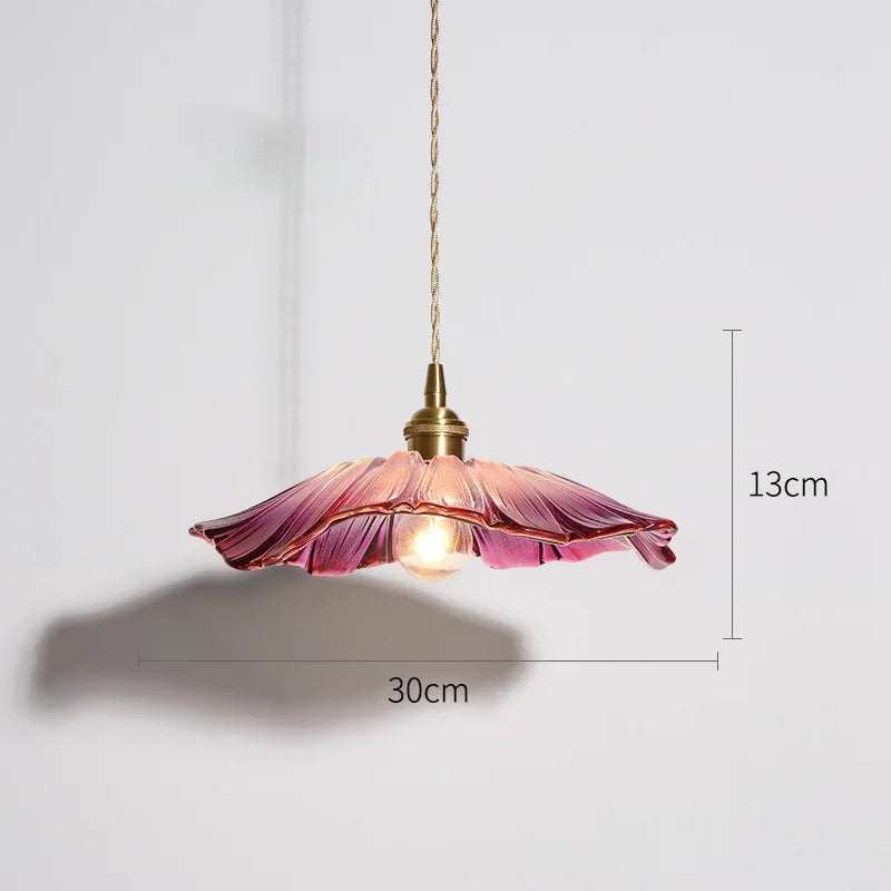 Pendant Lamp Vintage with Flower-Shaped Glass Shade