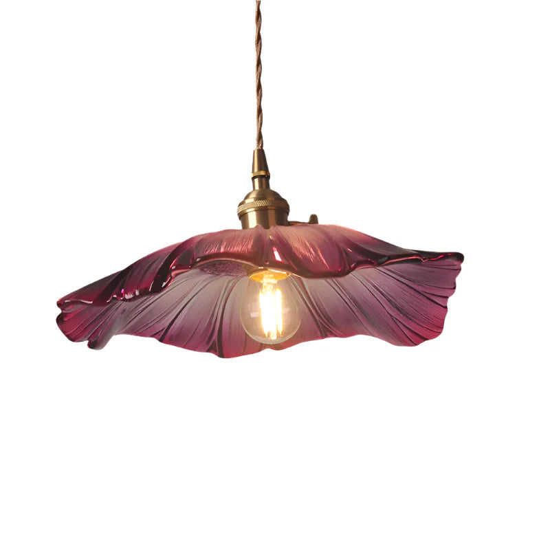 Pendant Lamp Vintage with Flower-Shaped Glass Shade