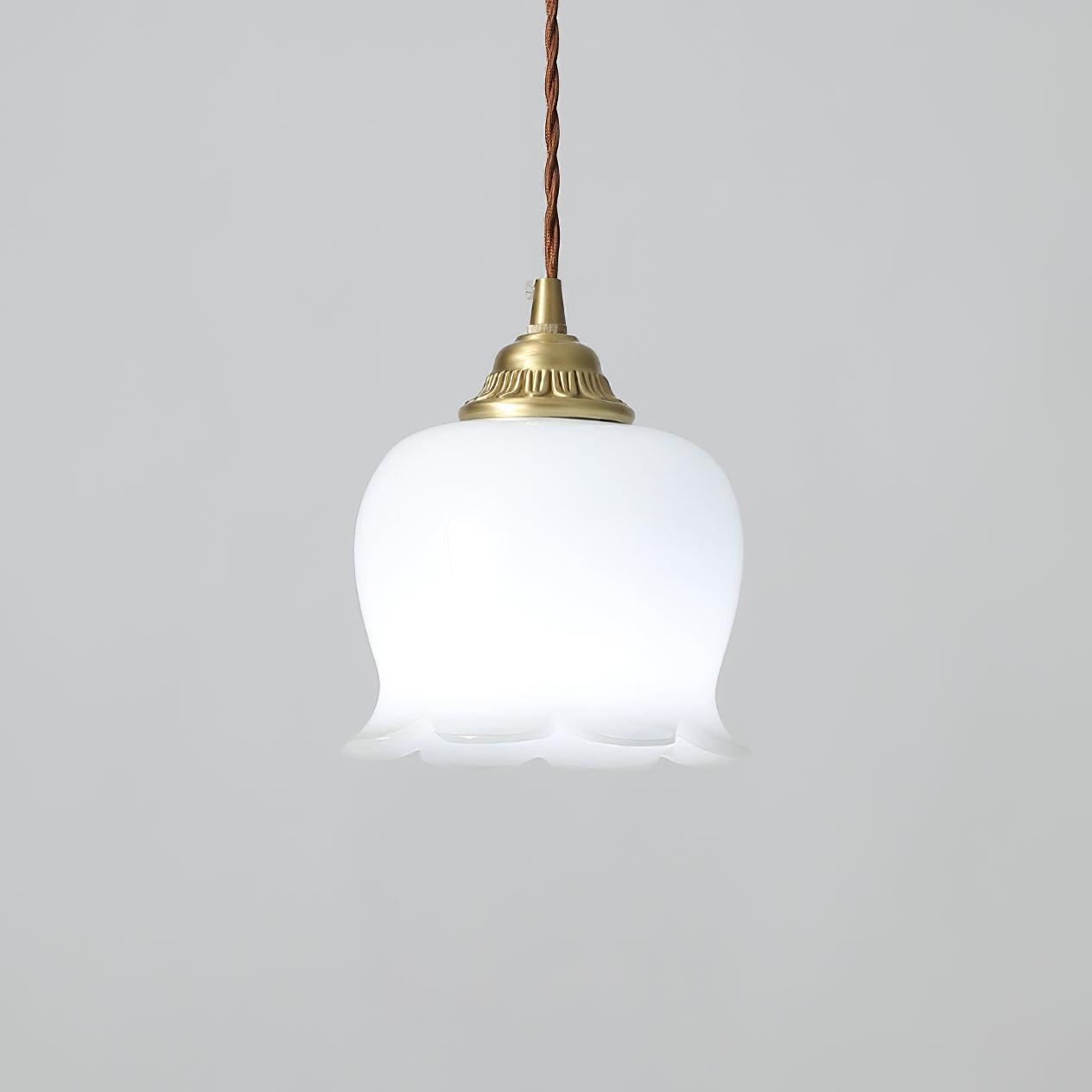 Pendant Lamp Vintage with Flower-Shaped Glass Shade and Brass Fitting