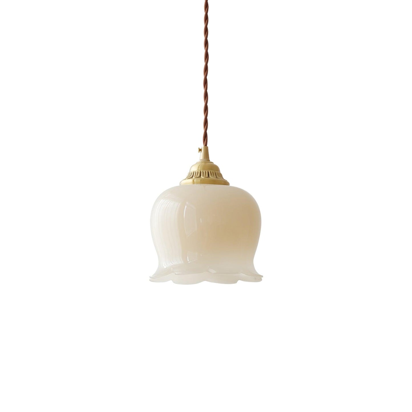 Pendant Lamp Vintage with Flower-Shaped Glass Shade and Brass Fitting