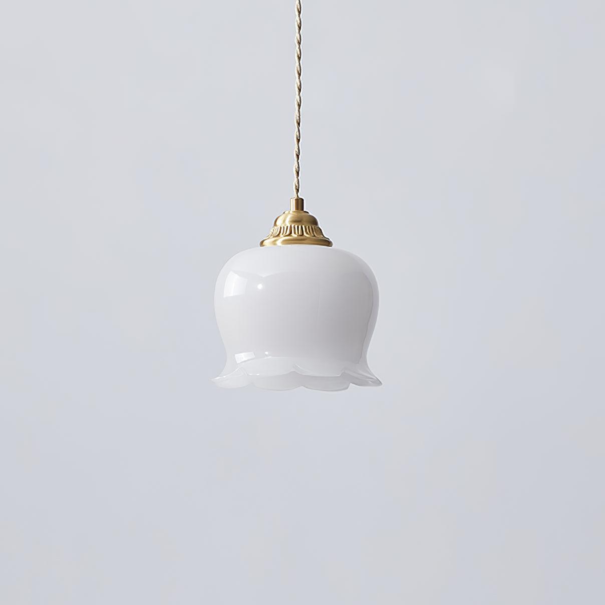 Pendant Lamp Vintage with Flower-Shaped Glass Shade and Brass Fitting