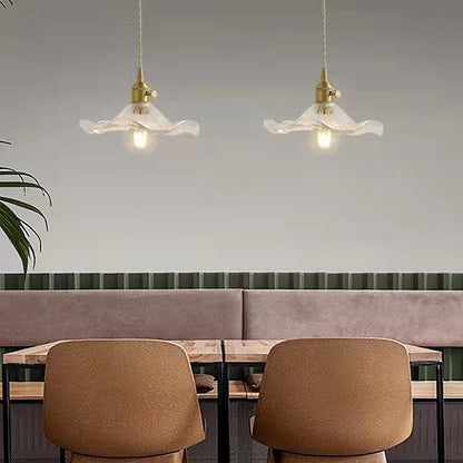Pendant Lamp Vintage with Flower-Shaped Glass Shade and Brass Fitting