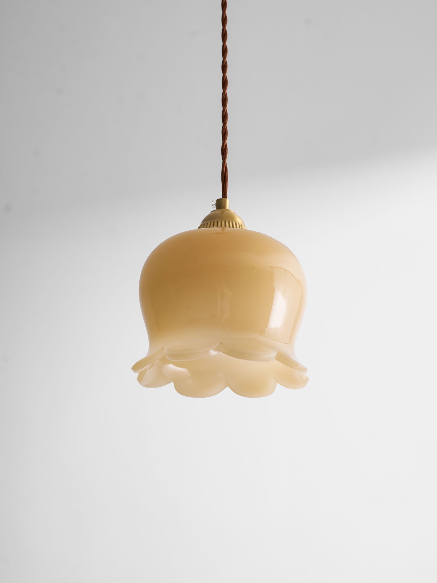 Pendant Lamp Vintage with Flower-Shaped Glass Shade and Brass Fitting
