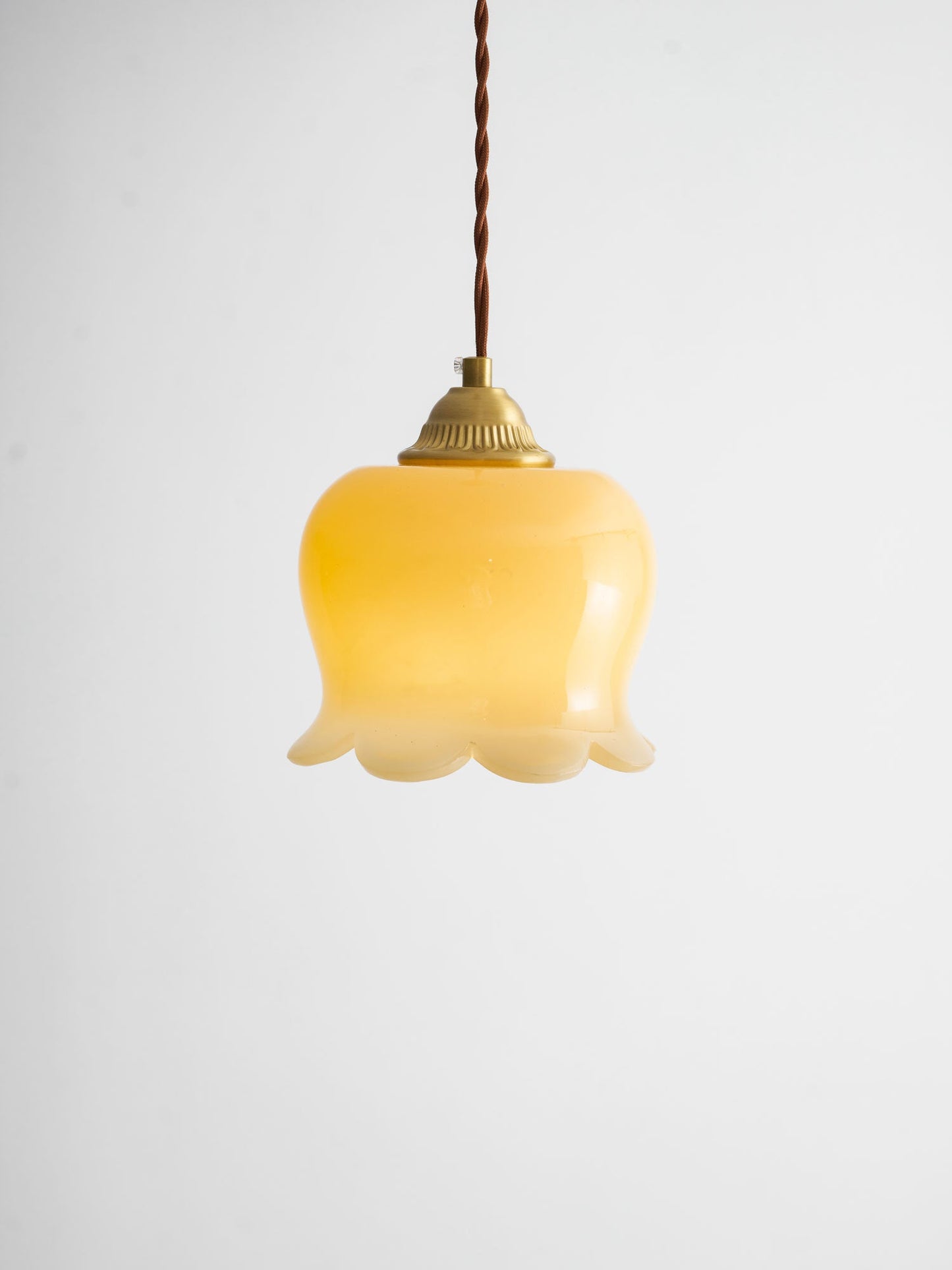 Pendant Lamp Vintage with Flower-Shaped Glass Shade and Brass Fitting
