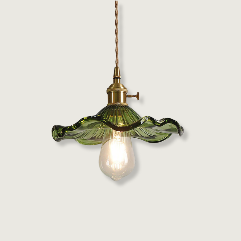 Pendant Lamp Vintage with Flower-Shaped Glass Shade and Brass Fitting
