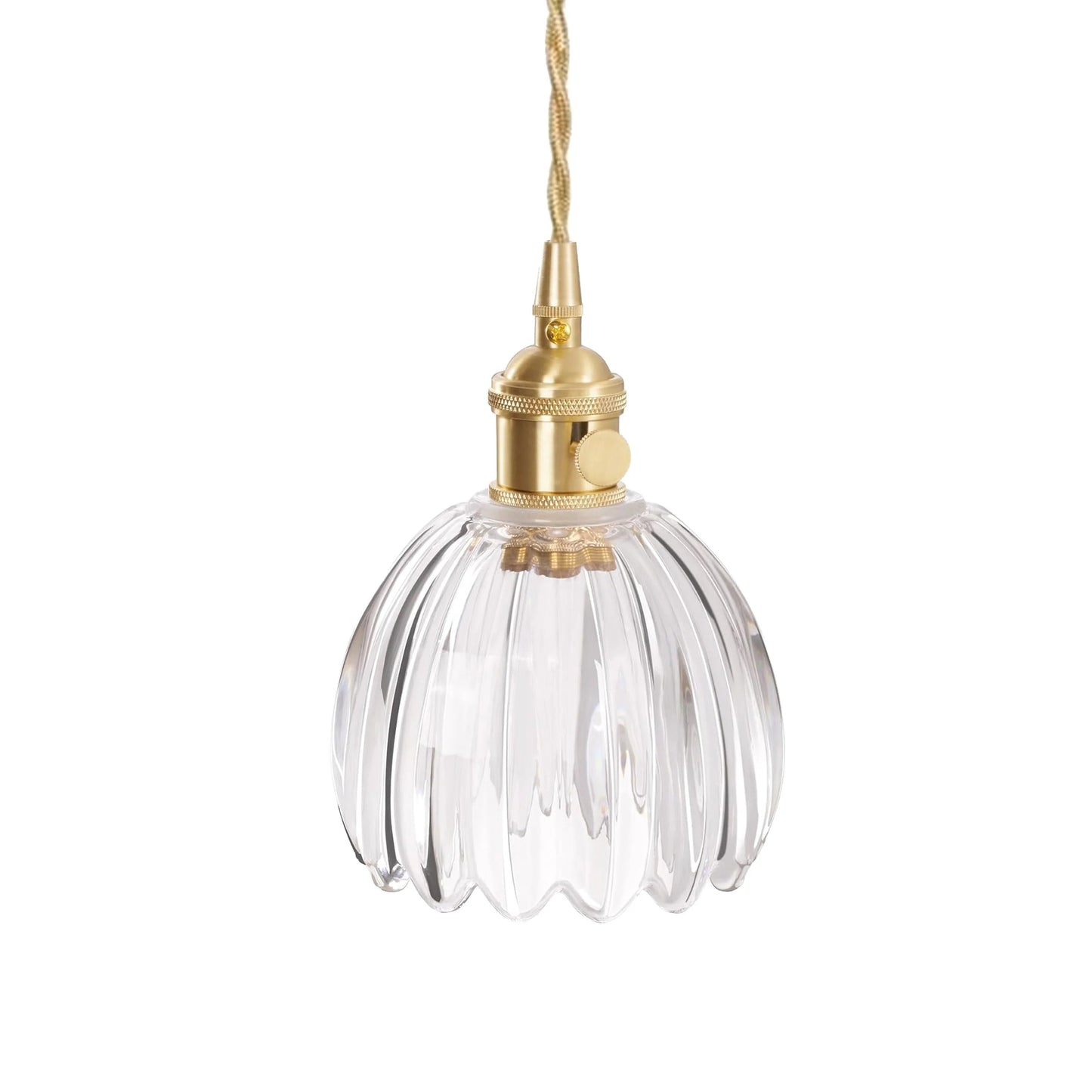 Pendant Lamp Vintage with Fluted Glass Flower Shade and Brass Fitting