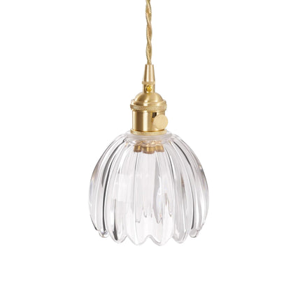Pendant Lamp Vintage with Fluted Glass Flower Shade and Brass Fitting