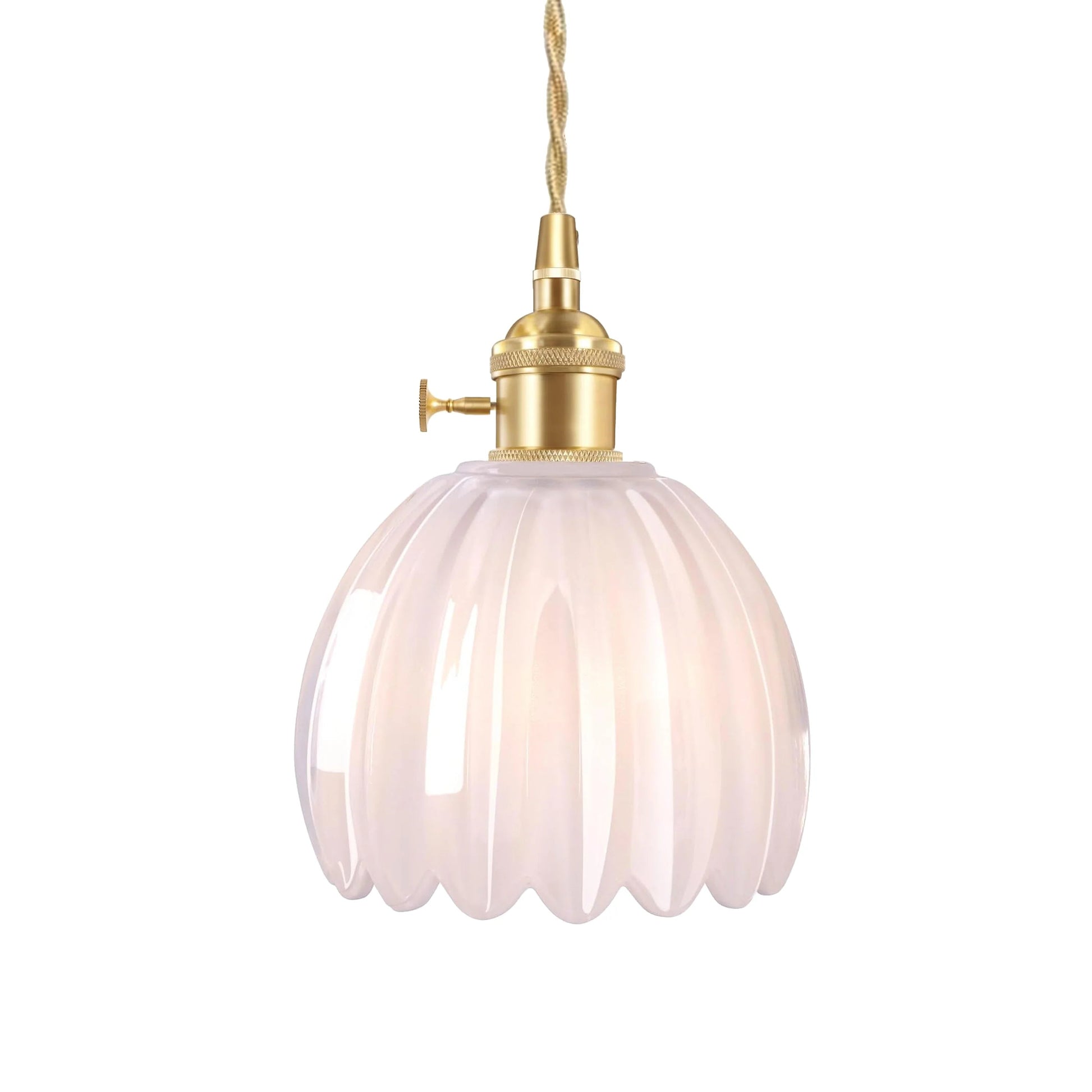 Pendant Lamp Vintage with Fluted Glass Flower Shade and Brass Fitting